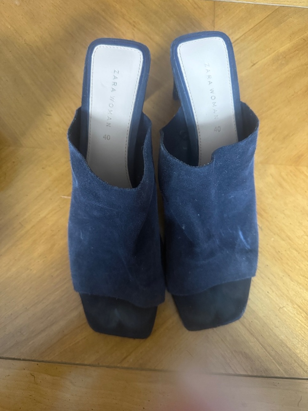 Zara Blue Suede Square-Toe Mules